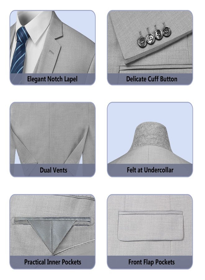Cooper & Nelson Men's Suit Slim Fit, 3 Piece Suits for Men, One Button Jacket Vest Pants with Tie, Tuxedo Set Light Grey L - Image 5